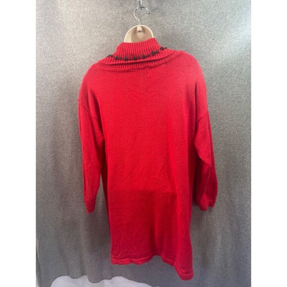 Red Beaded Snowflake Embellished Tunic Sweater Holiday Party - Picture 7 of 13